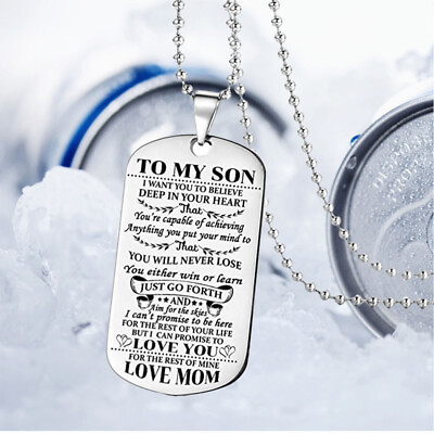 #ad Dog Tags Pendant Meaningful Necklace for Son Stainless Steel $6.57