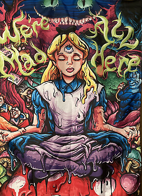 #ad NEW 39” x 31” ￼Psychedelic Trippy We’re All Mad Here Alice Tapestry Wall Decor $21.99