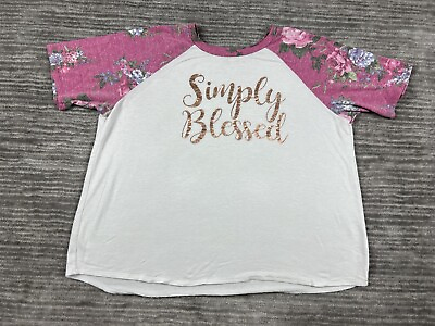 #ad Stitchworks Top Womens 2X Pink Floral Short Sleeve Simply Blessed Shirt Tee $7.99