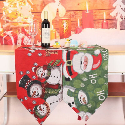 #ad Christmas Table Runner Table Flag Cloth Cover Xmas Dining Home Party Decor Durab $14.01