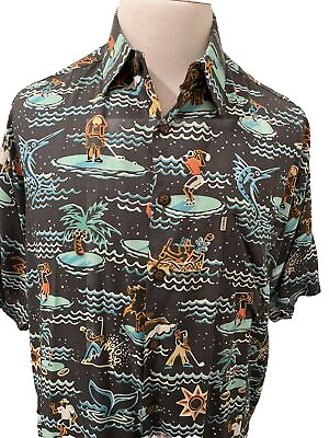 #ad KAHALA Vintage Hawaiian Camp Shirt John Severson Golf Fish Art Mens Large RARE $129.50