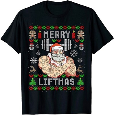 #ad NEW LIMITED Merry Liftmas Ugly Christmas Workout Powerlifting T Shirt $16.99