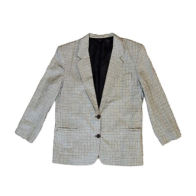 #ad Michelle Stuart Womens Size 14 Gray Striped 2 Button Lined Blazer Shoulder Pads $26.39