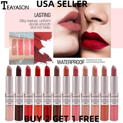 #ad 2 in 1 Double Head Matte Liquid Lipstick Lip Gloss Liner Waterproof Long Lasting $22.99