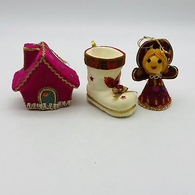 #ad Vintage Christmas ornaments Boot House Angel Set Of 3 $19.98