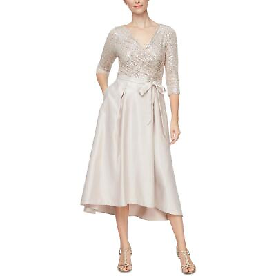 #ad Alex Evenings Womens Sequined Tea Length Formal Evening Dress Gown BHFO 2276 $53.99