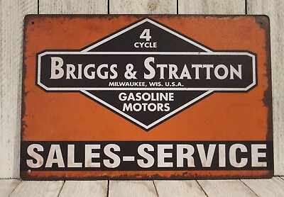 #ad Briggs amp; Stratton Tin Metal Sign Engine Sales Service Vintage Style Garage XZ $10.97