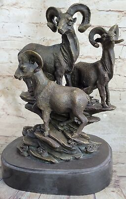 #ad Game Hunter Big Horn Sheep Ram Bronze Marble Statue Sculpture Lodge Artwork Gift $244.65