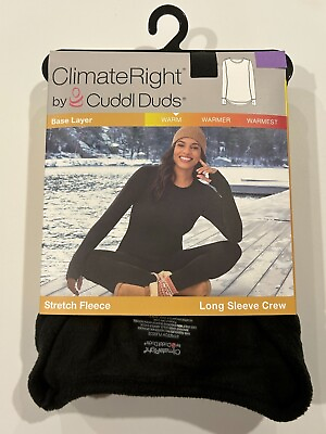 #ad Climate Right Cuddl Duds Women#x27;s Stretch Fleece Long Sleeve Crew Black Size XL $8.94