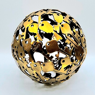 #ad Vintage MCM Style Brass Metal Welded Key Ball Sphere Sculpture Medium 6.75” Tall $29.50