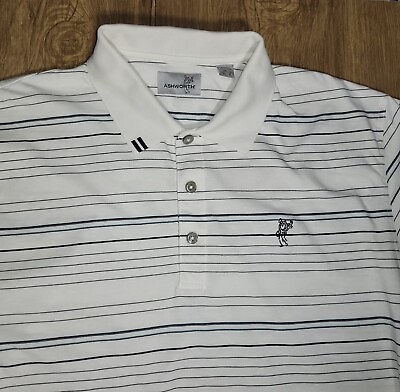 #ad Ashworth Black White Green Stripe Golf Polo Shirt Short Sleeve Men#x27;s Size Large $19.99