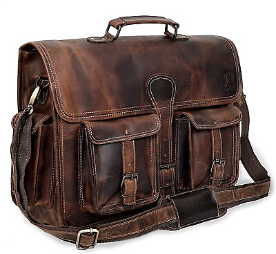#ad Leather Laptop Messenger Bag Satchel Vintage Brown Distressed Leather 18quot; $40.00