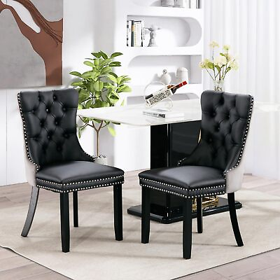 #ad 2 4 6 8 Leather Dining Chair Set Kitchen High Back Upholstered Room w Wood Leg $145.98