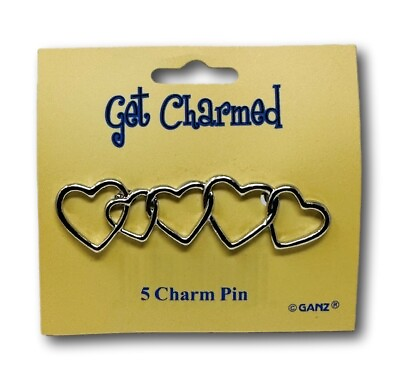 #ad Get Charmed 5 Heart Pin Charm By GANZ Silver Tone Metal Free Ship $9.99