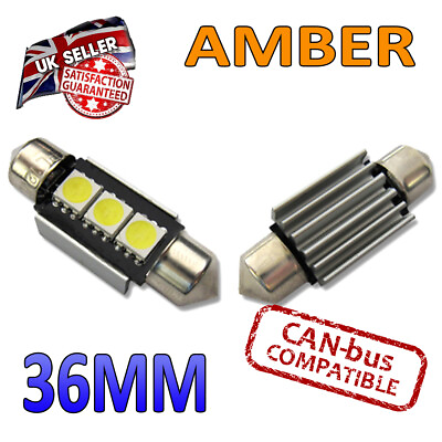 #ad 2 x 36mm Canbus Amber LED Number Plate Interior 36mm C5W 239 3 SMD Bulbs GBP 5.98