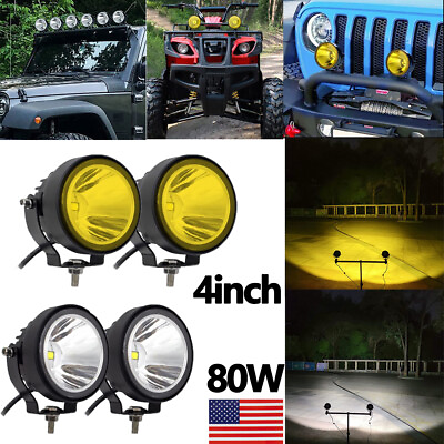 #ad 2X 4quot; Round LED Driving Hyper Spot Light White Amber Work Light Bar Off Road ATV $35.39