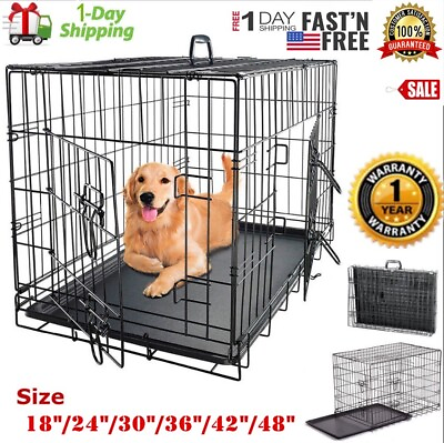 #ad Dog Crate Kennel XXL 48” 42” 36” 30quot; Folding Pet Cage Metal Single Door Tray Pan $89.99