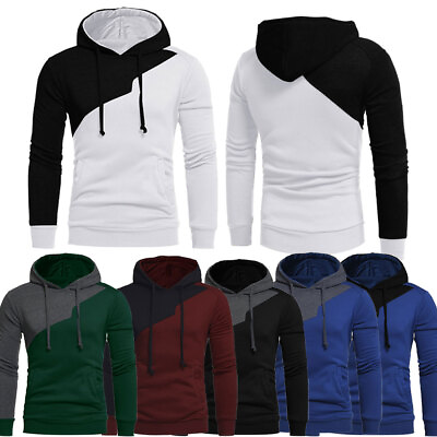 #ad Mens Pullover Contrast Color Hoodie Layer Sweatshirt Casual T shirt Long Sleeve $7.99