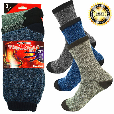 #ad 3 Pairs Mens Winter Thermal Super Warm Heated Socks Heavy Duty Boots Size 10 13 $7.99
