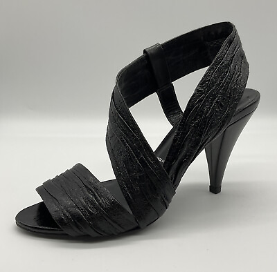 #ad Miss Sixty Strappy Size 6.5 Black Leather peep Toe hi Heels Stilettos 37 $35.00