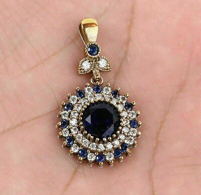 #ad 2.50Ct Round Simulated Blue Sapphire Pendant 14K Yellow Gold Plated 925 Silver $131.85