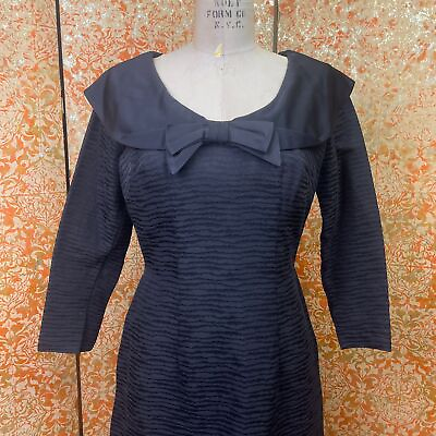 #ad 50s Vintage Black Moire Dress 28quot;w $138.00