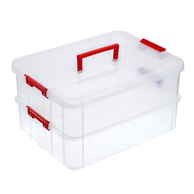 #ad 2 Tiers Stack Carry Storage Box With Handle Transparent Stackable Storage Bin... $36.80