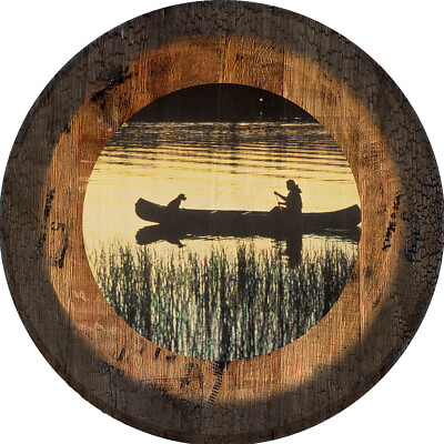 #ad Canoe with Dog Dog Sign Large Oak Whiskey Barrel Wood Wall Decor $79.95