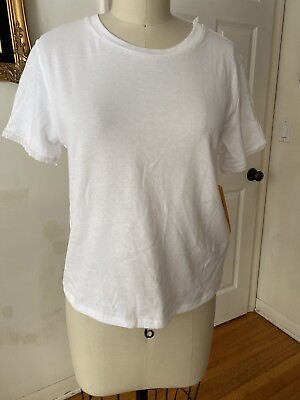 #ad Women’s Short Sleeve Shirt Round Neck Lace Trim White Small NEW $9.00