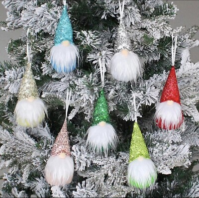 7 PCS Gnome Christmas Tree Ornaments Handmade Swedish Sequins Holiday Decoration $9.50