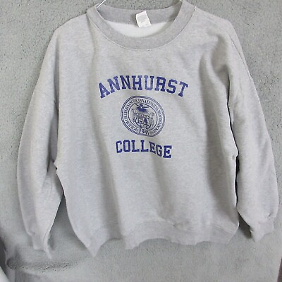 #ad Annhurst College Sweatershirt Mens Large Gray Logo Pullover Heavy Cotton Hanes $24.99