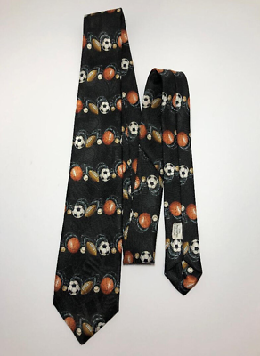 #ad Green Dog Sport Balls Neck Tie Black 100% Polyester 52quot; X 3quot; $9.99