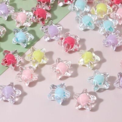 #ad 100pcs DIY Star Charms Acrylic Spacer Beads Jewelry Making Bracelet Pendants $8.81