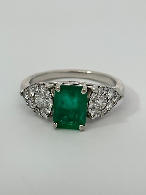 #ad 18K White Gold Emerald and Diamond Ring $1500.00