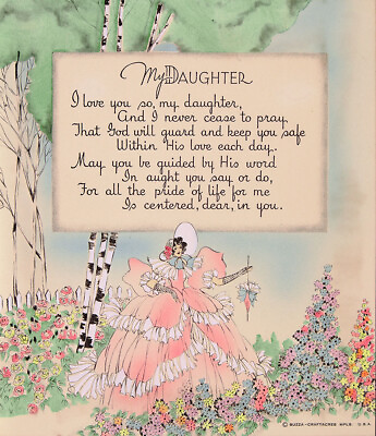 #ad MAURINE HATHAWAY Antique XRare 1925 NOS BUZZA MOTTO Sympathy Poem MY DAUGHTER $29.99