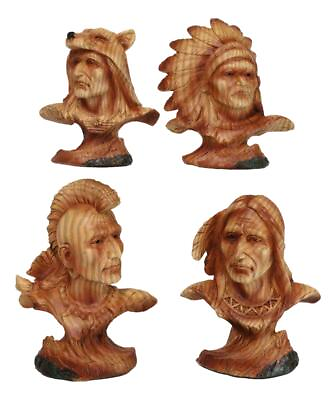 #ad Set of 4 Native American Sioux Indian Tribal Warrior Chief Faux Wood Figurines $19.99