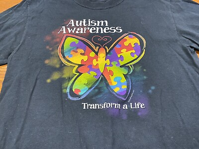#ad Autism Awareness Puzzle Butterfly Graphic Shirt Small Mens Shirt Adult Black $3.92