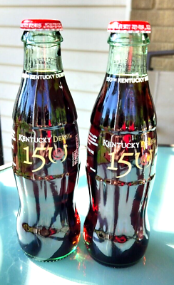 #ad Pair of Ltd Edition 150th Kentucky Derby Coca Cola 8oz Glass Bottles for Derby $12.00