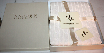#ad New LRL Ralph Lauren Cotton Cable Knit Throw 50x70 Essex Cream Bedding Blanket $99.99