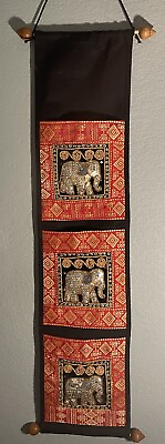 #ad Boho Vintage 3 Elephants Sequin Embellished Tapestry Hanging Organizer Blk amp; Red $12.00