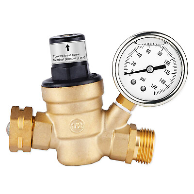 #ad Water Pressure Regulator For RV Lead free Brass Adjustable Reducer Gauge 3 4quot; $19.50