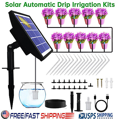 #ad Solar Automatic Drip Irrigation System Plant Waterer Flower Garden Sprinkler Kit $12.99