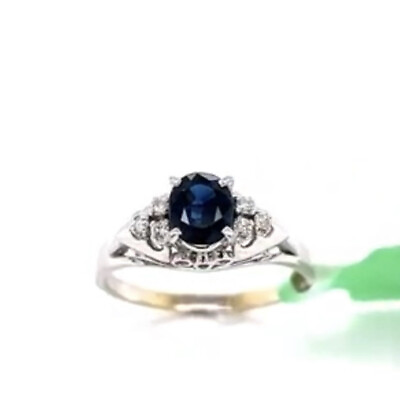 #ad 18K W Gold Royal Blue Sapphire amp; Diamonds Ring $449.99