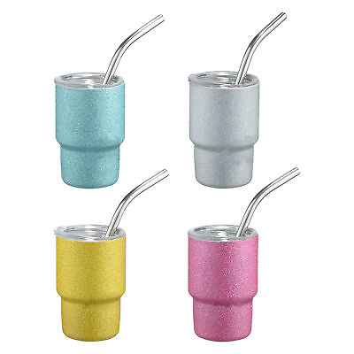 #ad 3 oz Mini Mug Stainless Straw Insulated Steel Water Bottle Travel Coffee Tumbler $12.32