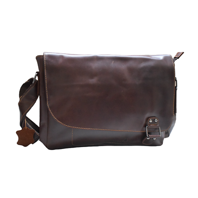 #ad New Brown Leather Laptop Messenger Bag $80.00