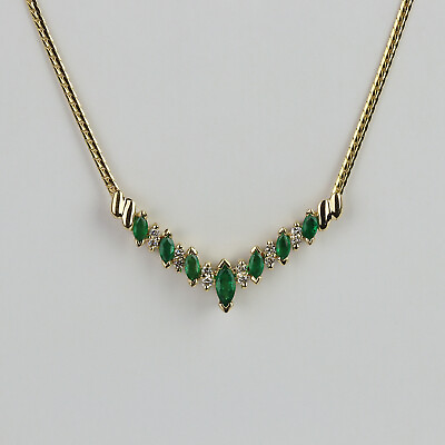 #ad Gorgeous 14k Yellow Gold Emerald Diamond Women#x27;s Pendant Necklace 16quot; $689.00