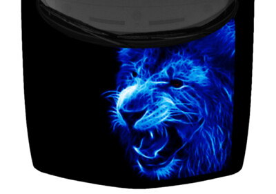 #ad Snarling Lion Head Growling Truck Hood Wrap Vinyl Car Graphic Decal Blue Black $219.99