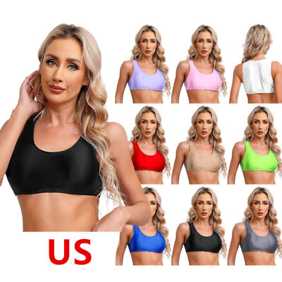 #ad US Womens Tops Glossy Shiny Sports Bra Vest Crop Crop Nylon Gym Athletic Workout $3.06