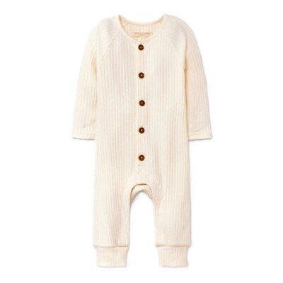 #ad Grayson Collective Baby Size 6 9M Cream Ribbed Long Sleeve Button Front Bodysuit $13.95