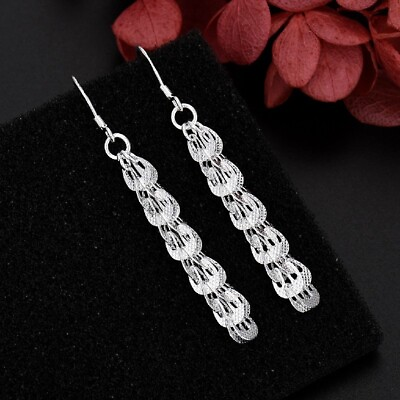 #ad Brand New Fashion Plated 925 silver Fishtail Long Earrings Girl Jewelry Gift $4.58